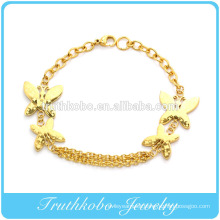 2014 Hot sale best gift vacuum plating golden permanent butterfly link bangle bracelet stainless steel jewelry